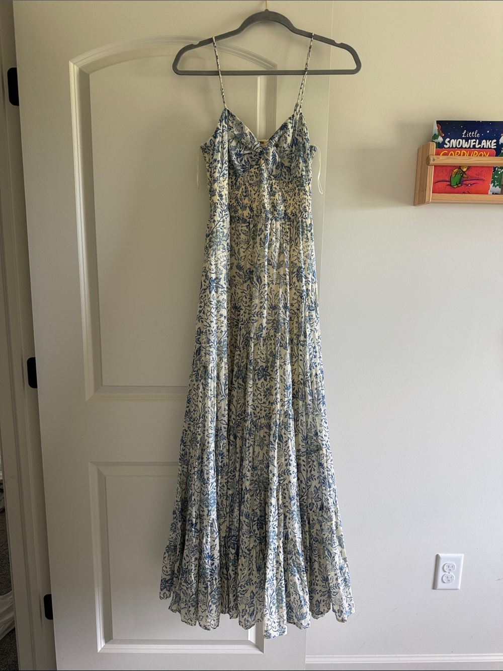Free People Blue and White Floral Spaghetti Strap Maxi Dress